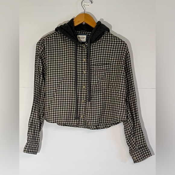 American Eagle Cropped Flannel Woman’s Size XS Oversized Hoodie - Picture 2 of 13